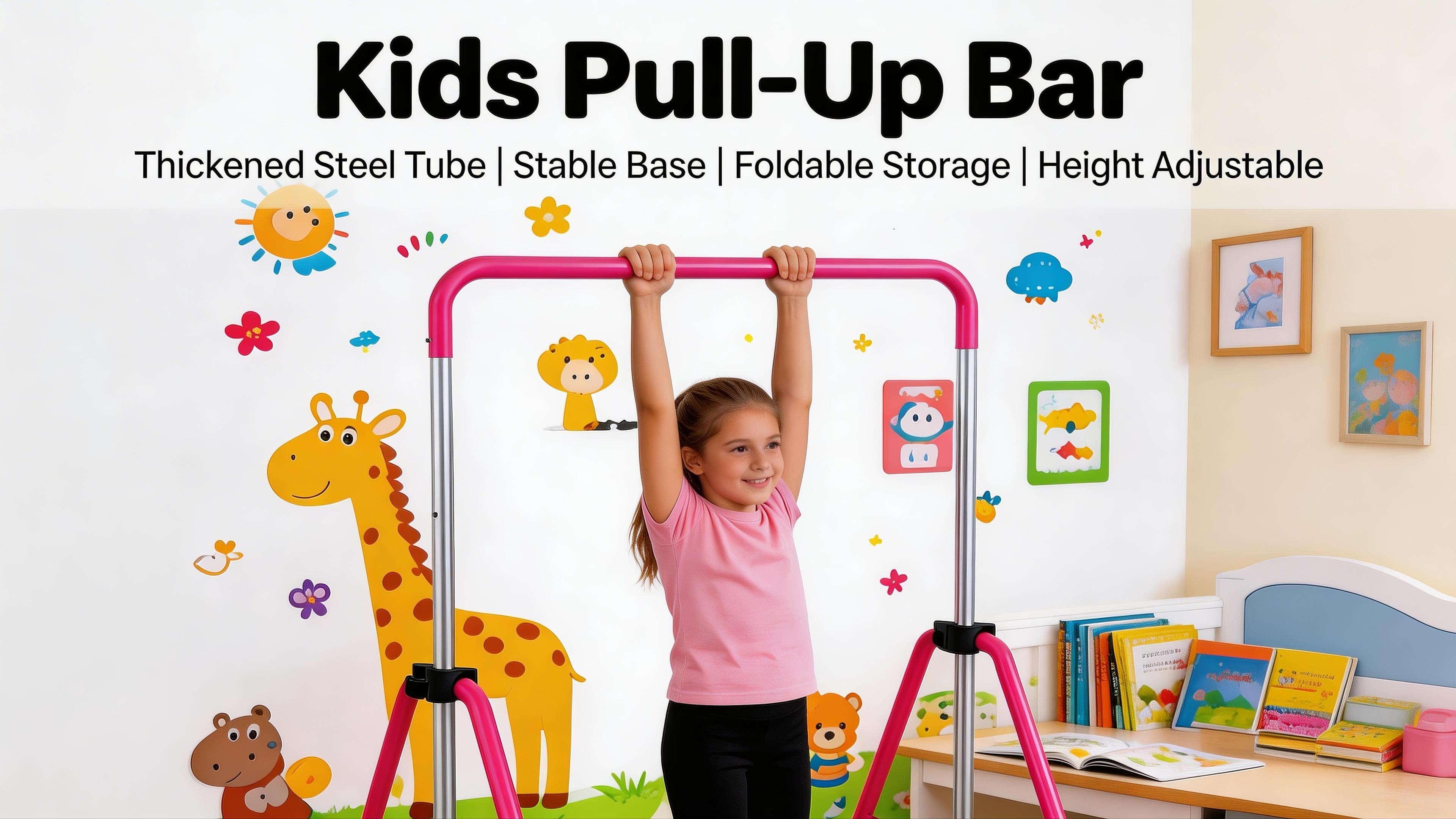 Aobtkel Gymnastics Bar for Kids withRings, Adjustable Height Folding Horizontal Bars,Junior GymnAdjustable Kids Gymnastics Bar - Foldable Horizontal Bar for Home, Safe Sturdy Training Equipment for Children, Perfect for Pull-Ups, Stretching, and Physical