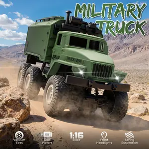 1:16 2.4g Remote Control Military Transport Truck, High Bright LED Lights, Off-Road Function, Kids' RC Model Toy Car