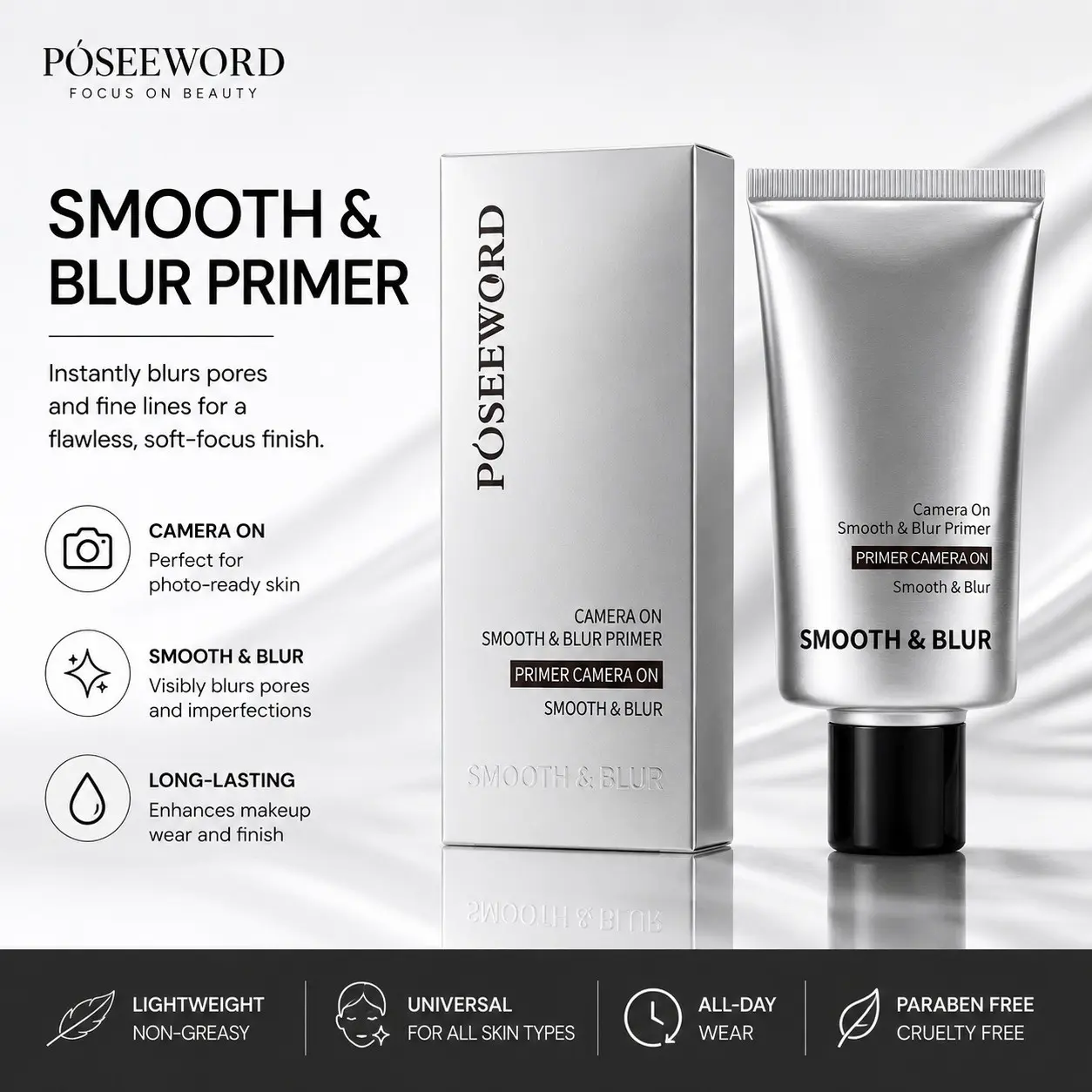 2 Pack Poseeword Camera Onsmooth Blur Primer, Pore Blurring Primer, Smooths Skin Texture, Reduces Blurring Effect, Ideal for Professional Photography