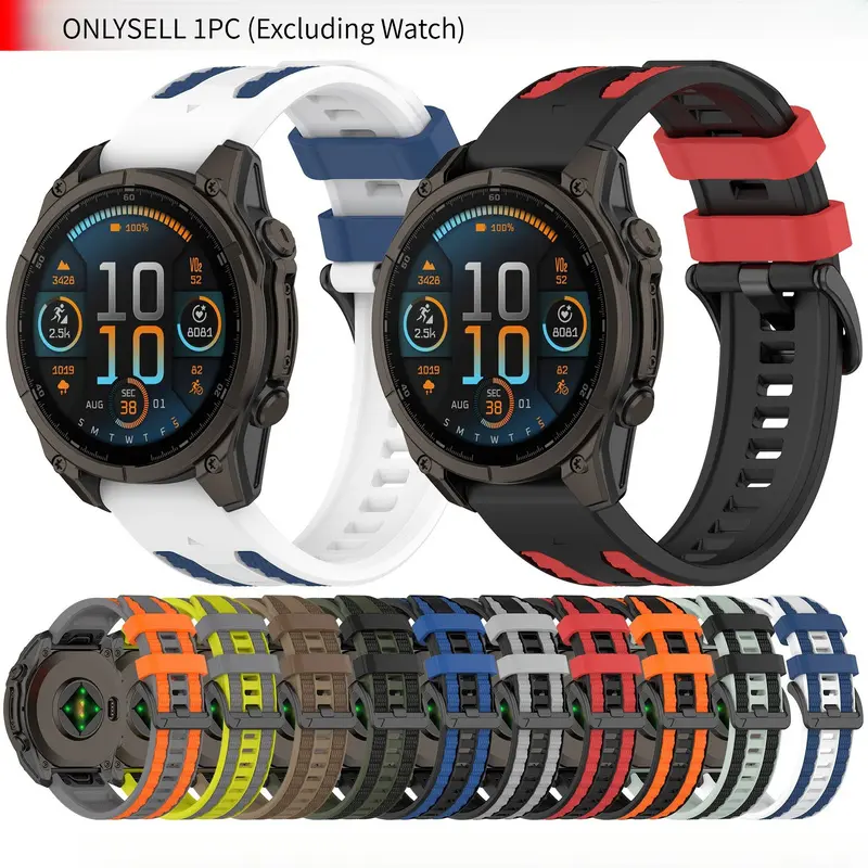 1pc Quick Release Two-Tone Silicone Replacement Watch Band Compatible With Garmin Fenix 8 Fenix 7 Fenix 7X Fenix 6 Fenix 5X GPS Smartwatch Sweatproof Adjustable Sports Strap For Hiking Running Cycling Outdoor Activities Men Women Unisex Wearable Accessory