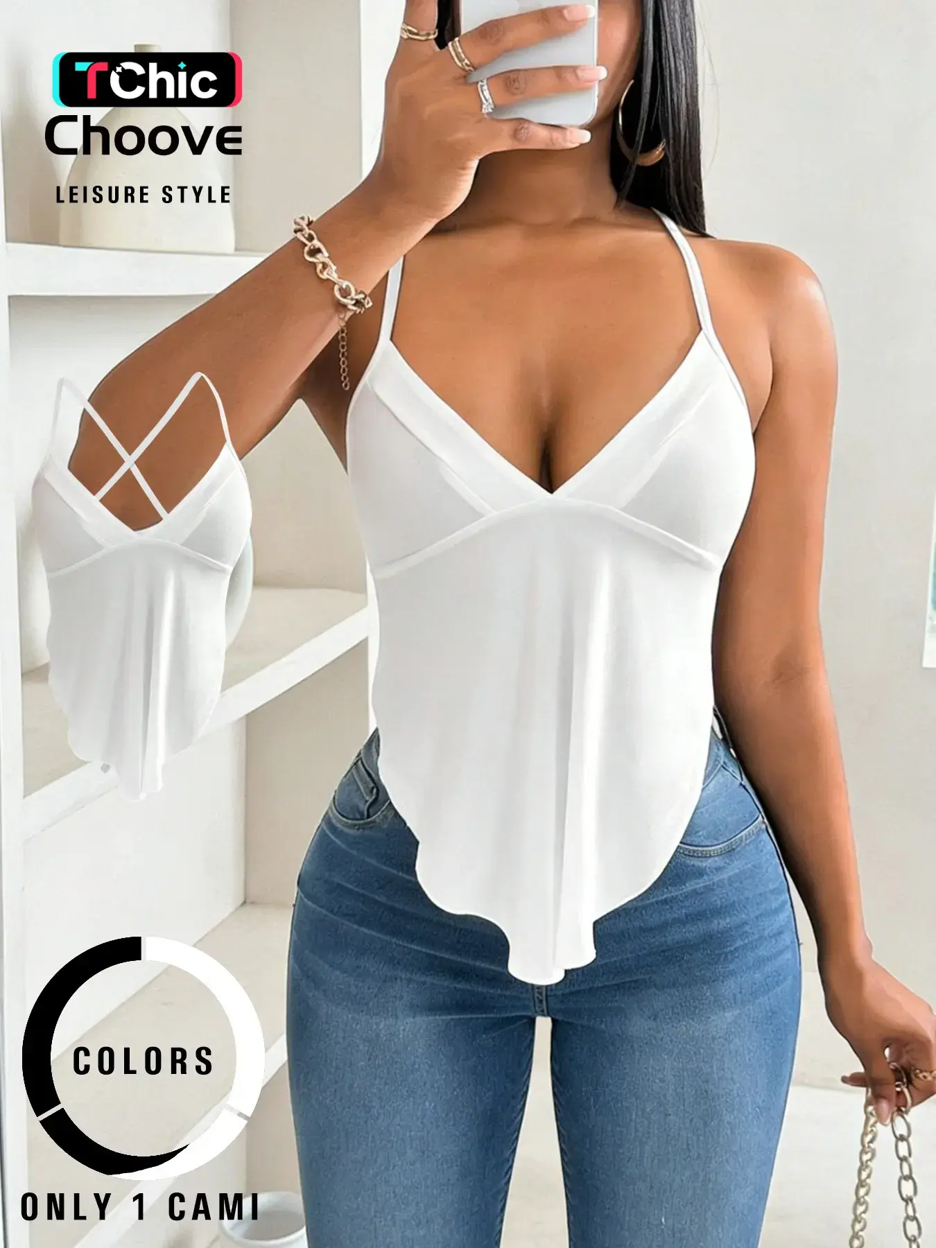 Backless Cross Strap Spaghetti Strap Cami Top, Casual Chic Sleeveless, Everyday Lightweight Soft Fabric, High Stretch, Sexy Match, Casual Fitted Plain Colorblock Design, Womenswear