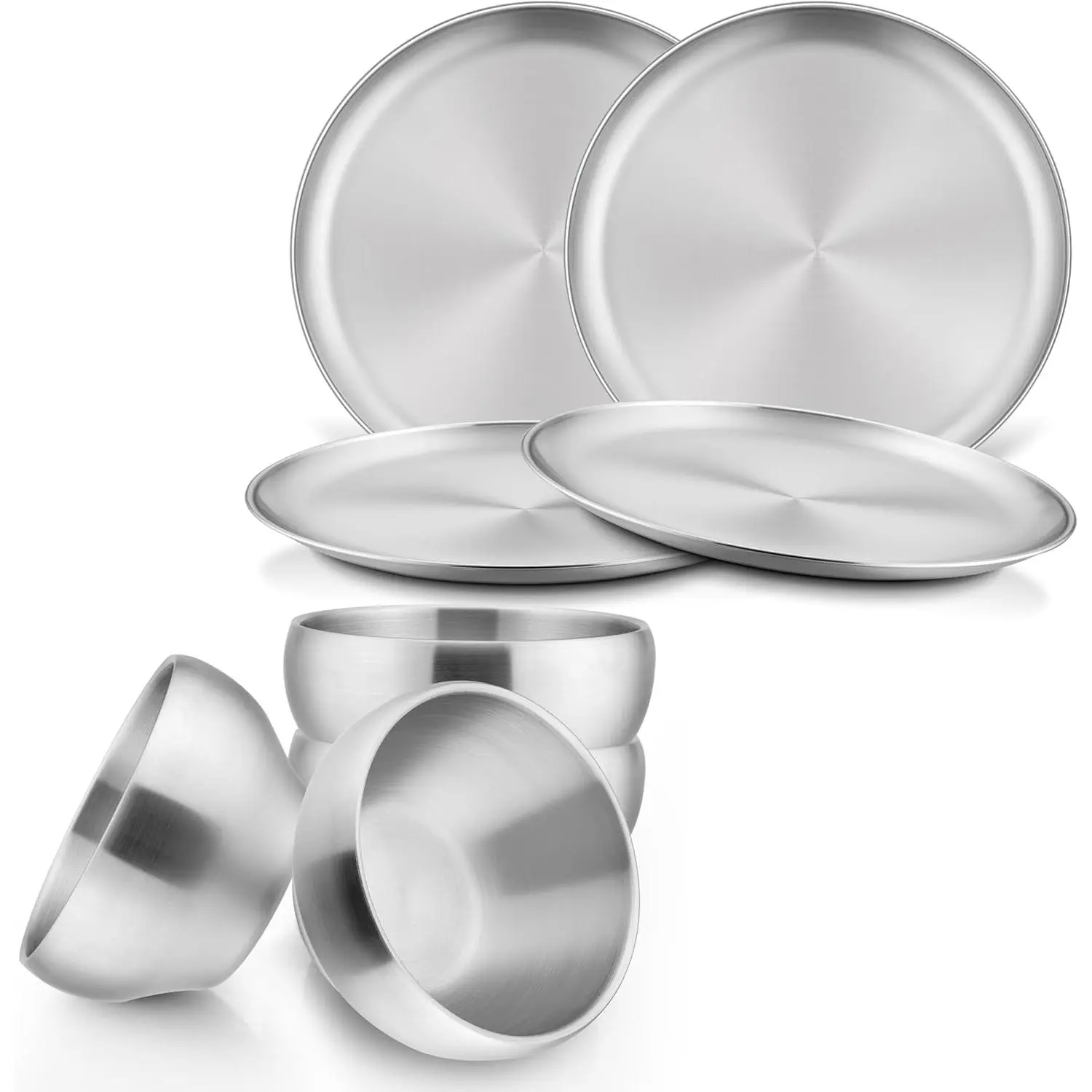 Plates and Bowls, Stainless Steel Dish Set, Reusable Dinnerware for Camping, Hiking, Travel, Picnic, Non-toxic Tableware set for Self-feeding, Dishwasher Safe