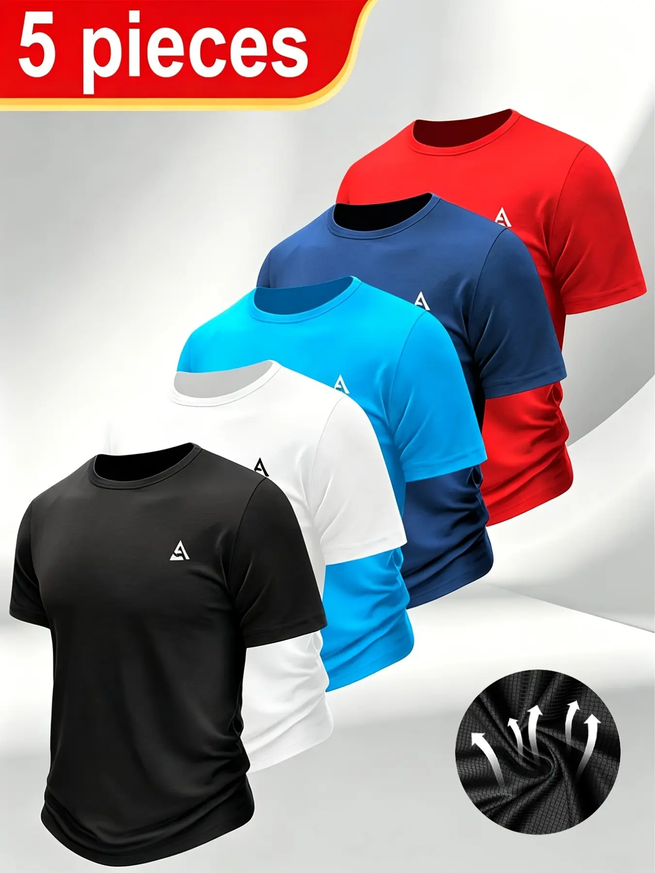 5-Pack Summer Round Neck Short Sleeve T-Shirts, Lightweight Breathable Quick-Dry Fabric, Ideal for Running, Fitness, Casual Wear, Couples' Tees