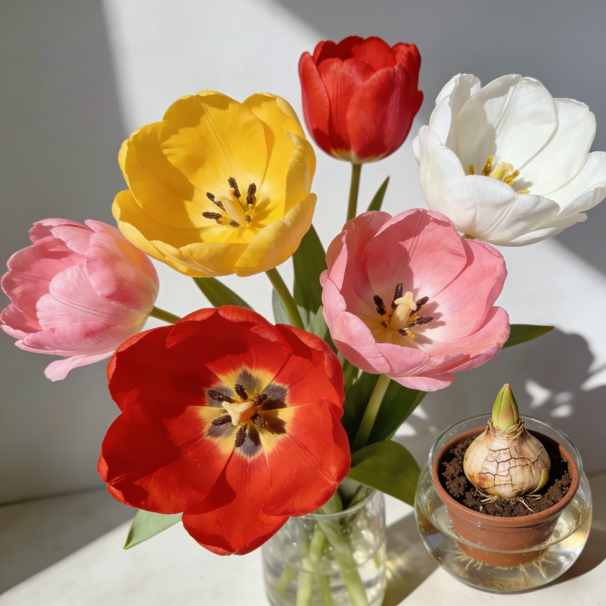 Random color tulip bulbs, suitable for hydroponics or soil cultivation, easy to care for, even beginners can easily grow.