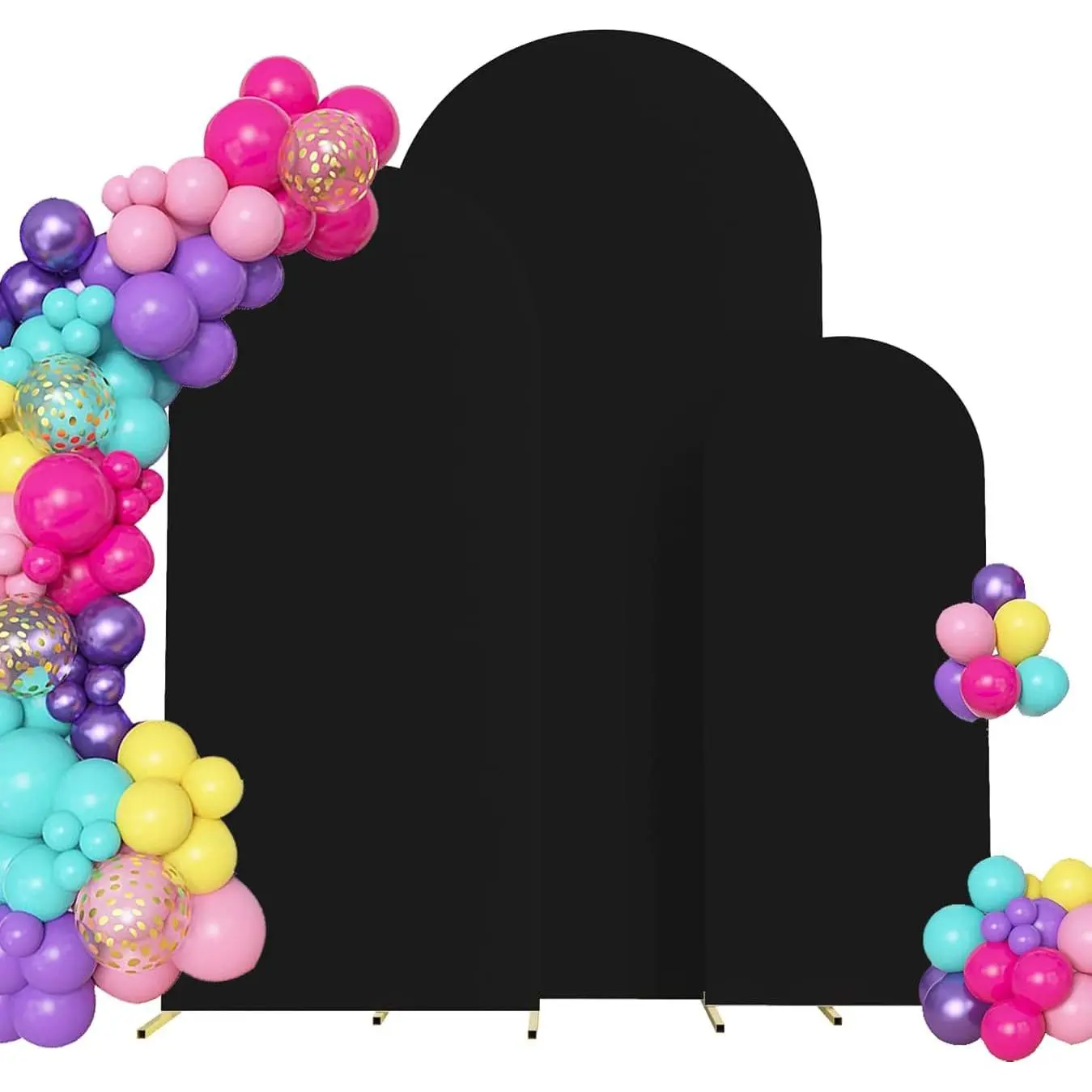 Set of 3 Arch Backdrop Cover Spandex Fitted Wedding Arch Covers,Round Top Double-Sided Chiara Arch Covers for Party Wedding Birthday Ceremony Event Banquet Decoration(4ft,5ft,6ft Black)