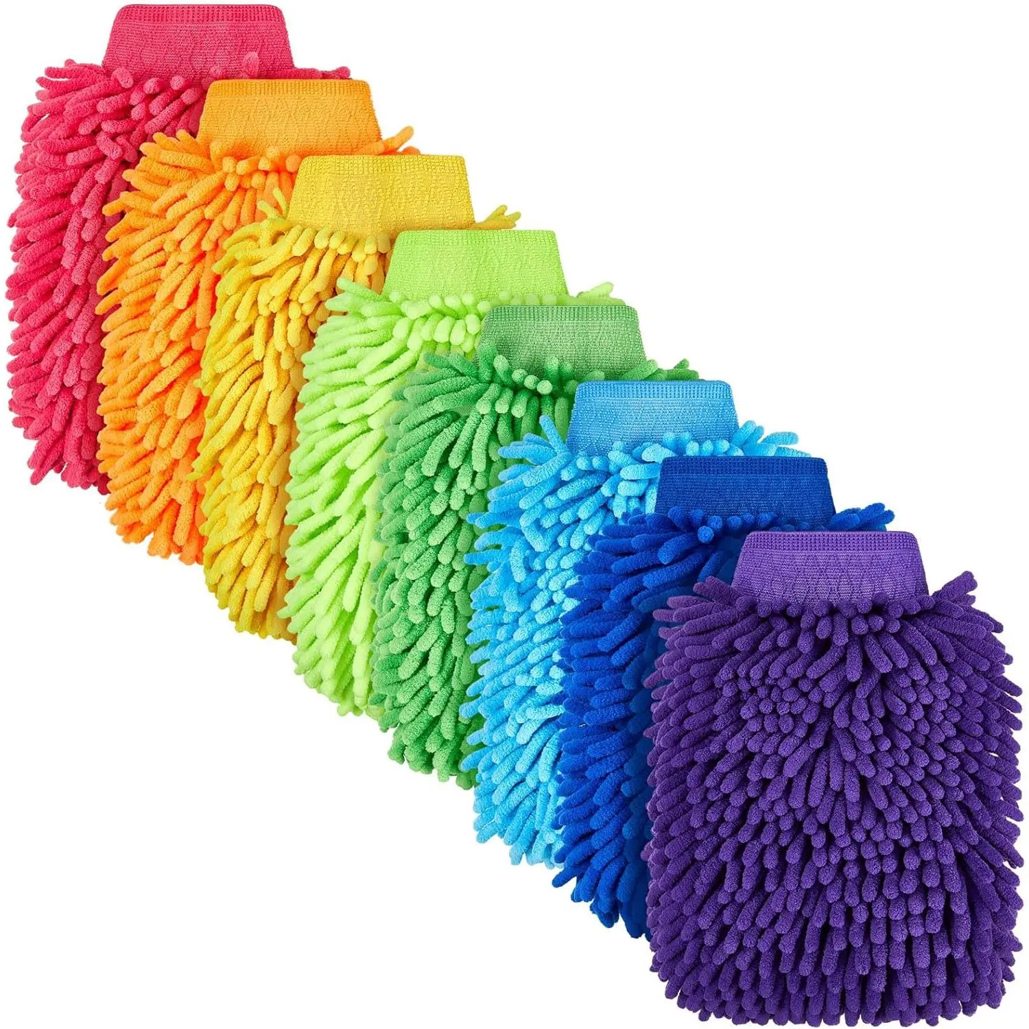 8 count  Wash Mitt Chenille Microfiber Wash Mitt Double Sided Glove Cleaning Drying Mitts (7.48 x 10.24 Inch,Bright Colors)
