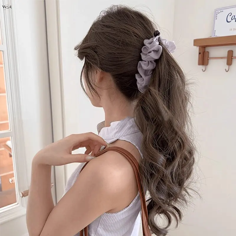 Women's Sheer Glitter Organza Ruffled Vertical Banana Hair Clip - 13cm Pleated Mesh Barrette, Non-Slip Ponytail Holder, Soft Shimmer Fabric Daily Hair Accessory