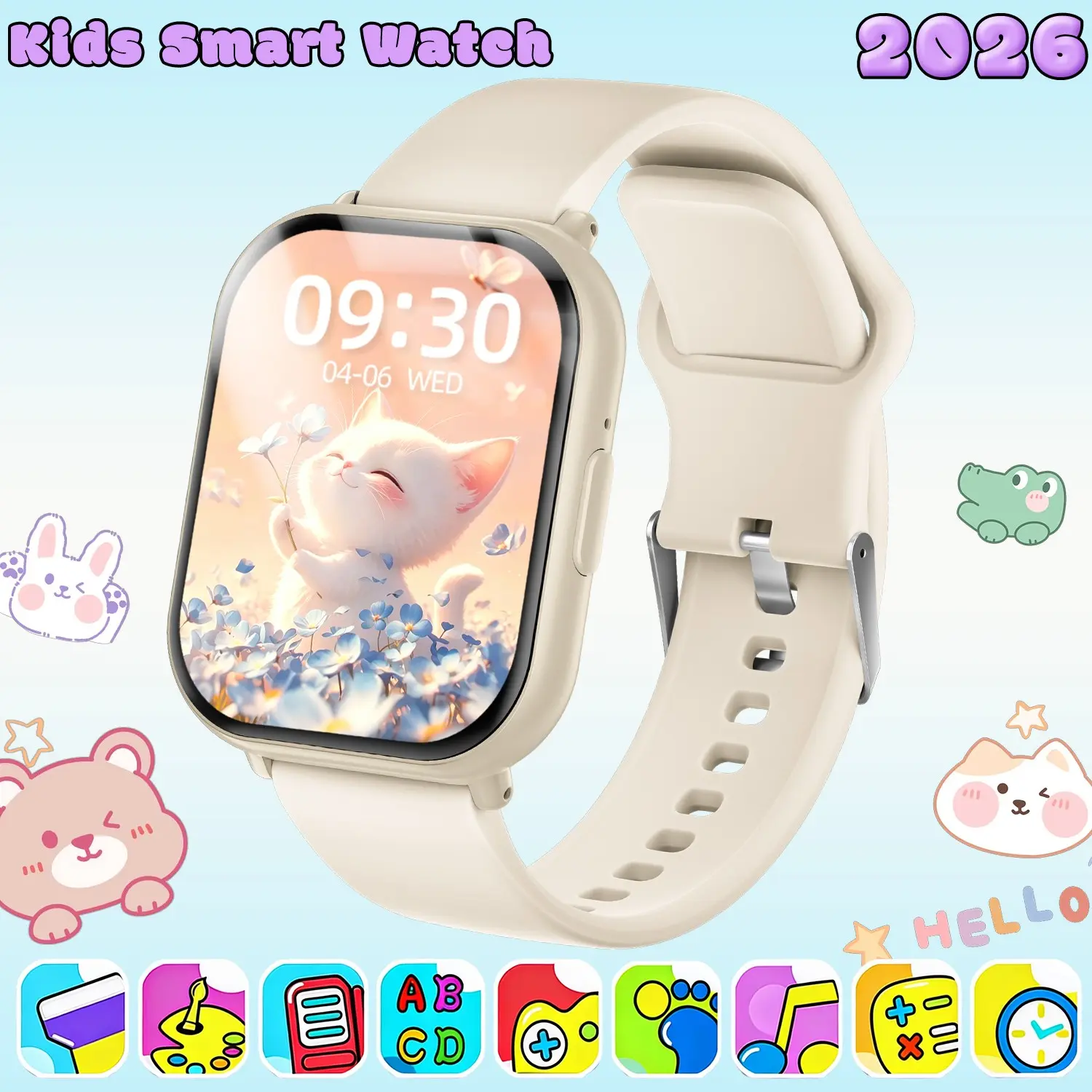 Smartwatch for Kids, Low Power Consumption Sports Call Bracelet, Voice Assistant, Wireless Calling, Pedometer, Calculator, Clock, Water Drink Reminder,Music Playback,Multiple Watch face switching,large capacity battery,Birthday Gift for children