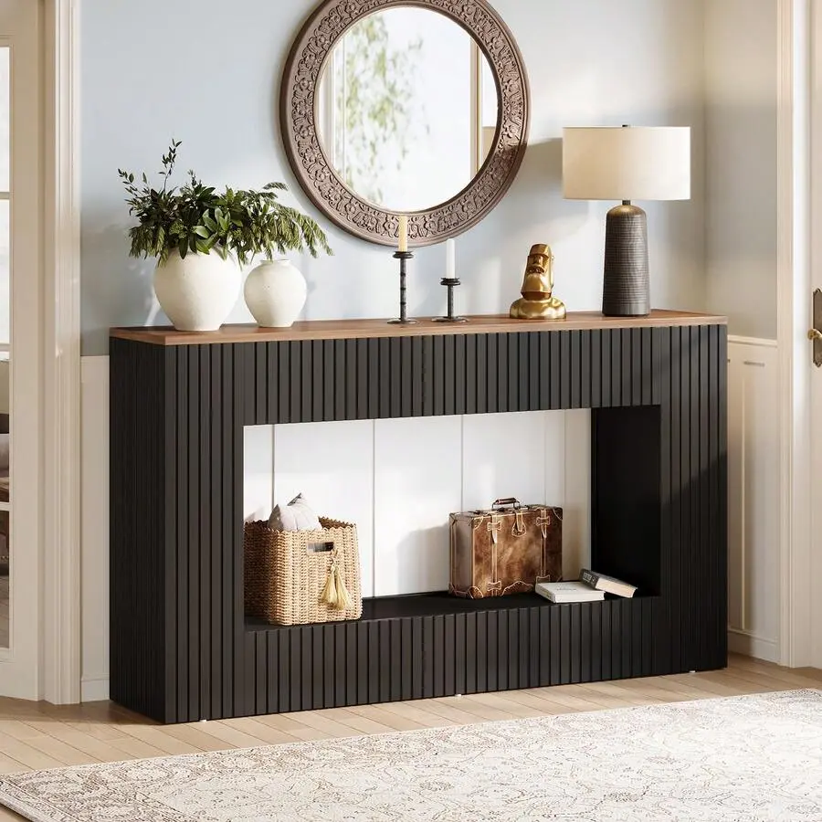 Tribesigns Modern Console Table, 55-Inch Wood Entryway Table With Storage, Narrow Long Sofa Table Behind Couch Table For Living Room, Foyer, Hallway, Black