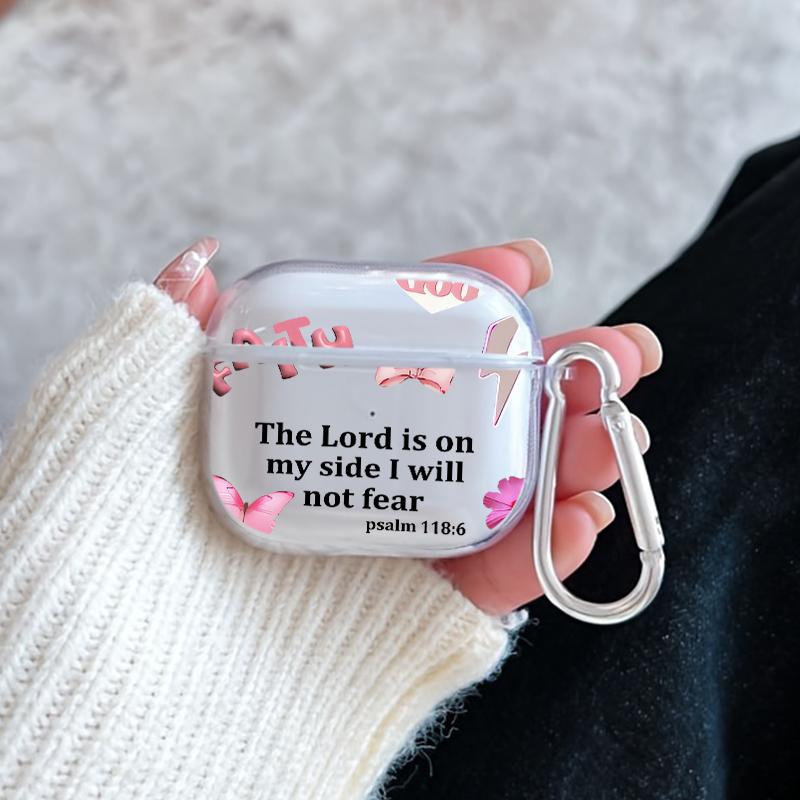 Faithful Lord Promise Pattern TPU Soft Protective Case for Apple AirPods 4/3/2/1/Pro/Pro2 Transparent Earphone Cover with Keychain Attachment
