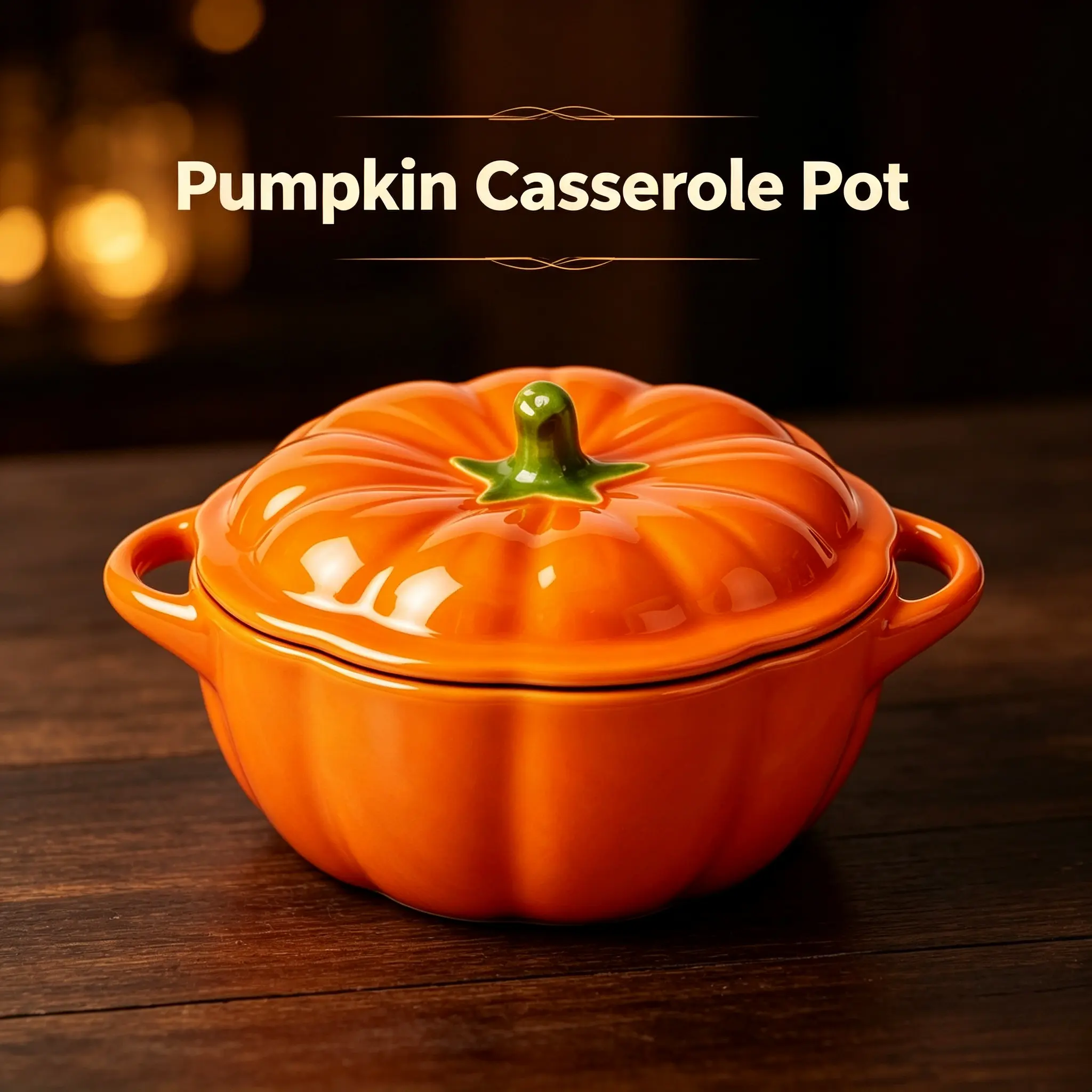 Home Pumpkin‑Shaped Double‑Ear Ceramic Casserole With Lid, Baking Bowl for Oven Air Fryer, Ceramic Pot for Soup Steamed Egg, Halloween Table Decor