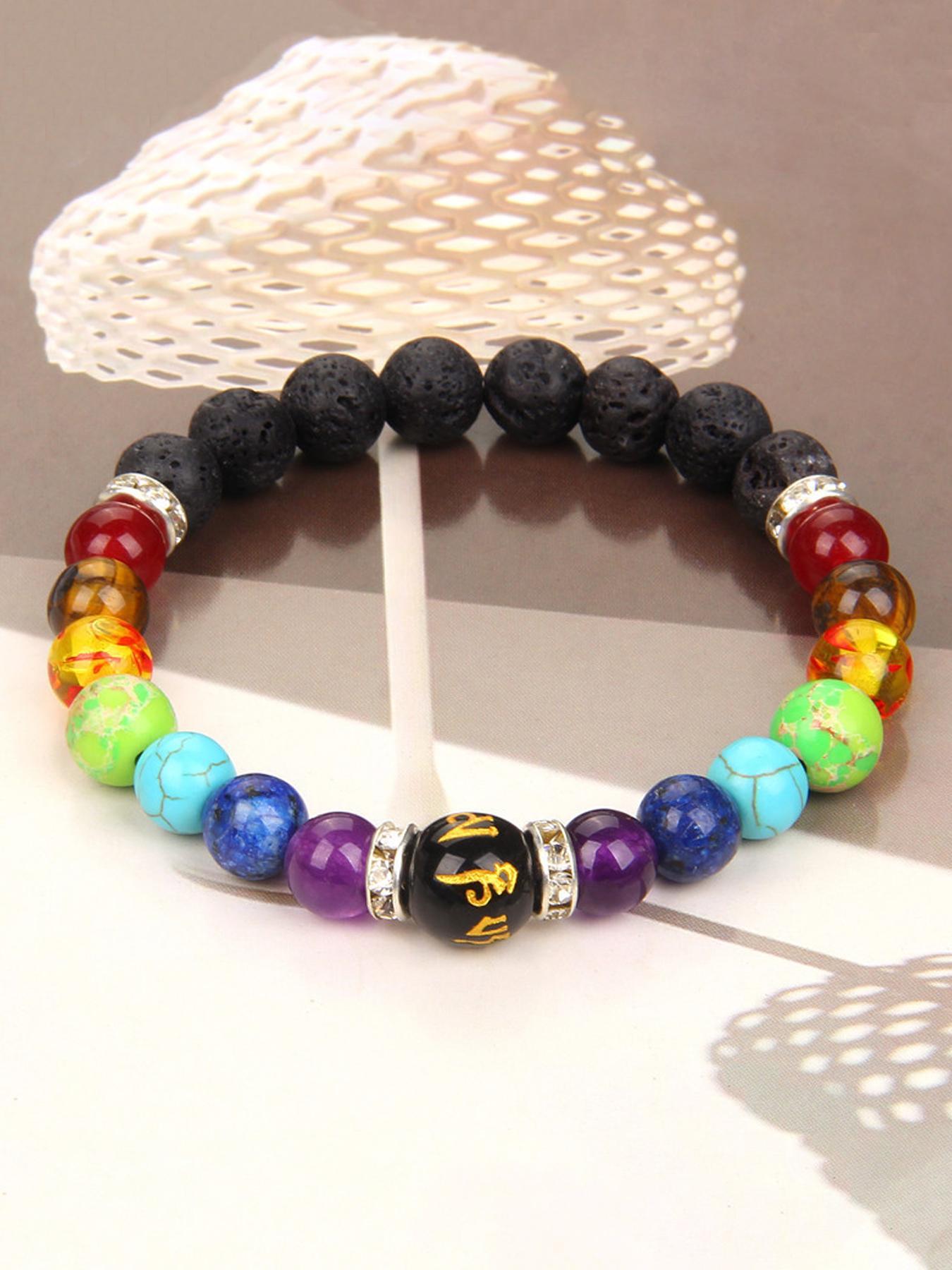Unisex Mixwd Color Stone Beaded Bracelet, Jewelry Bracelet, Adjustable Bracelet for Women & Men, Fashion Accessories for Daily Wear