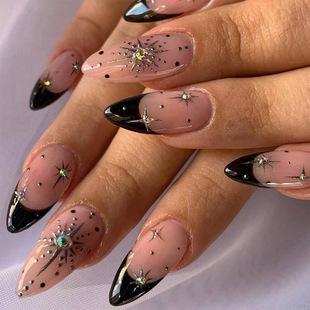 High-end long solid color press-on nails, almond-shaped glossy detachable nail pieces