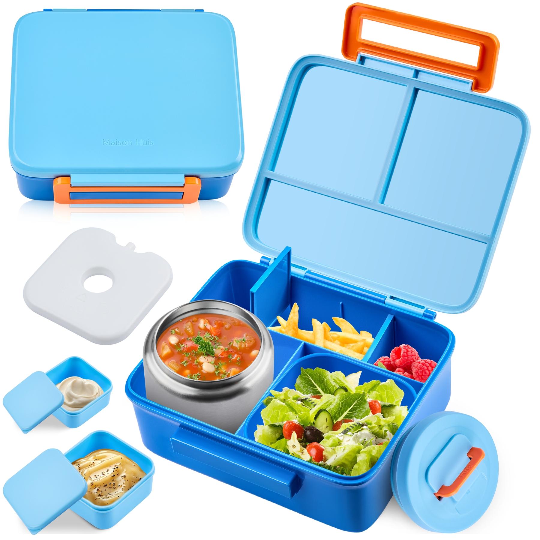 Wide Body Lunch Box Set with 8oz Insulated Container, Snack Compartment, Sauce Holder, BPA Free Leak-Proof Design for Meal Prep