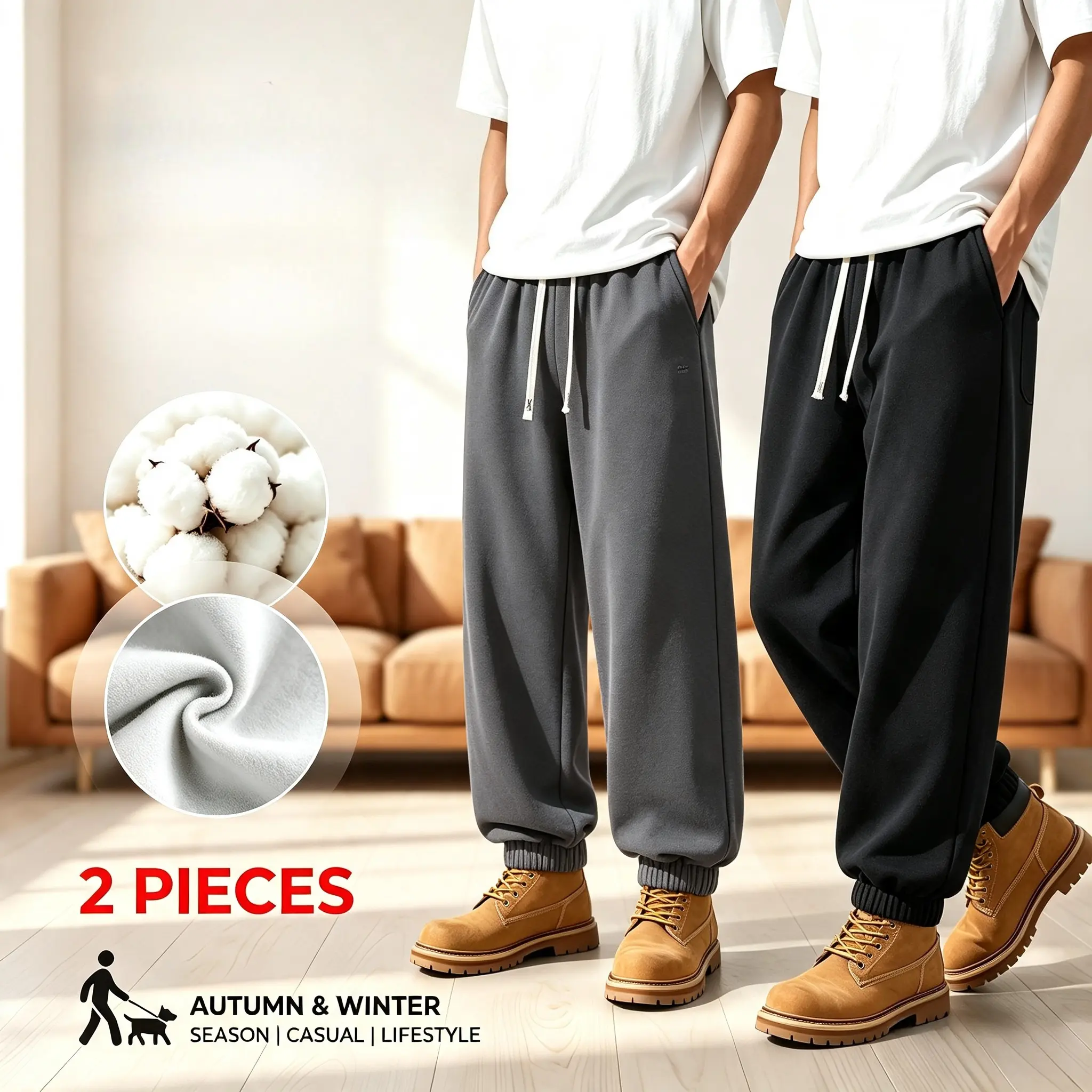 2-Pack Men's Tapered Sweatpants with Elastic Cuffs and Drawstring Waist, Designed as Trending Clothes for Casual Comfort and Everyday Wear.
