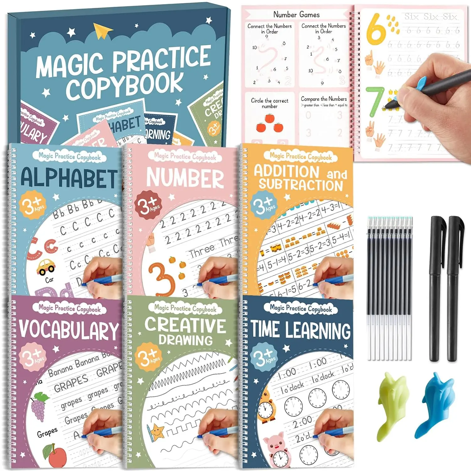 6 count Magic Grooved Writing Practice Copybook with Disappearing Ink Pens  Grooved Handwriting Workbook Letter Tracing Books for    Supplies