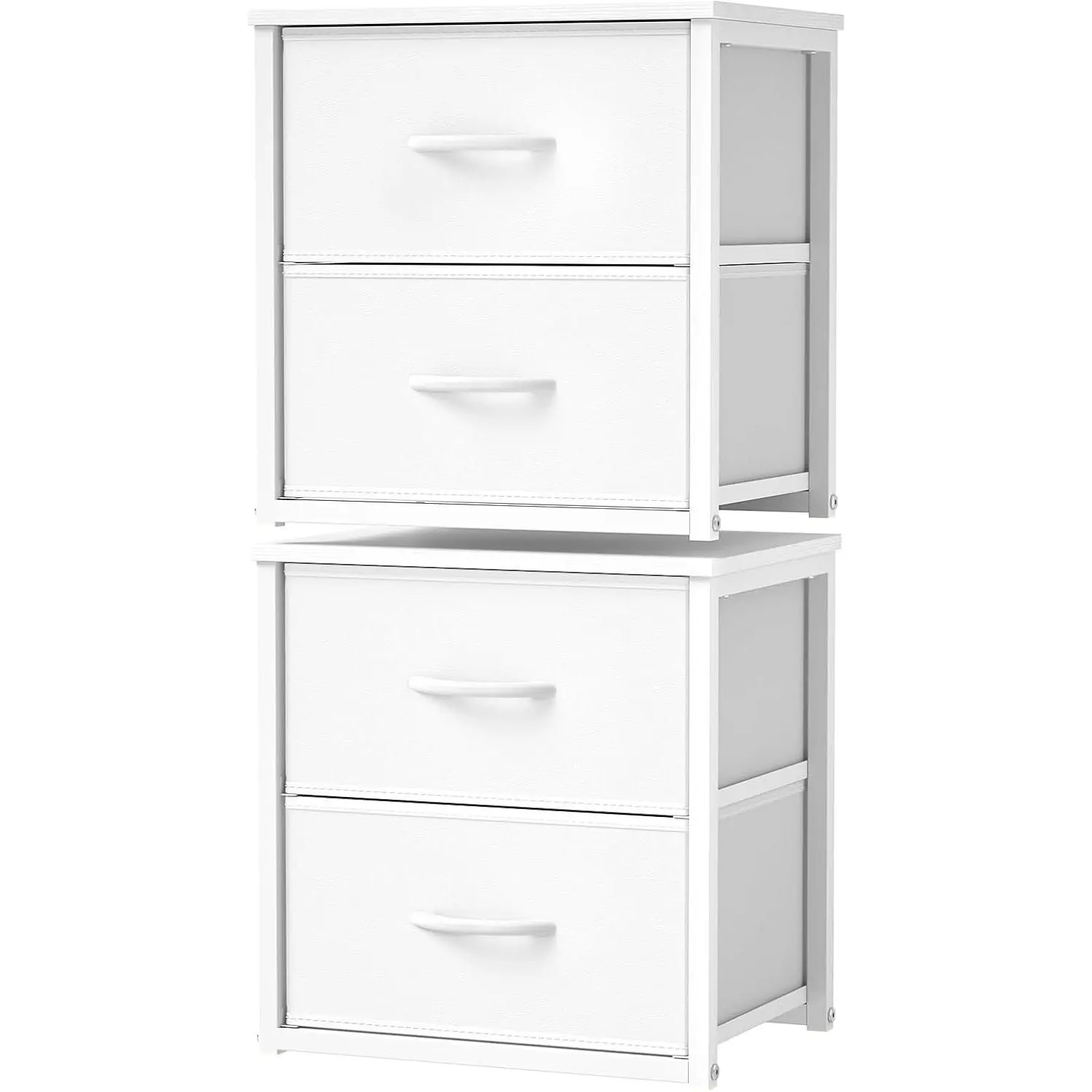 2-Pack Stackable Storage Drawers (4 Drawers Total), White Closet Organizer with Wooden Top & Metal Frame, Freestanding or Stackable Dresser for Bedroom, Living Room, Under Bed