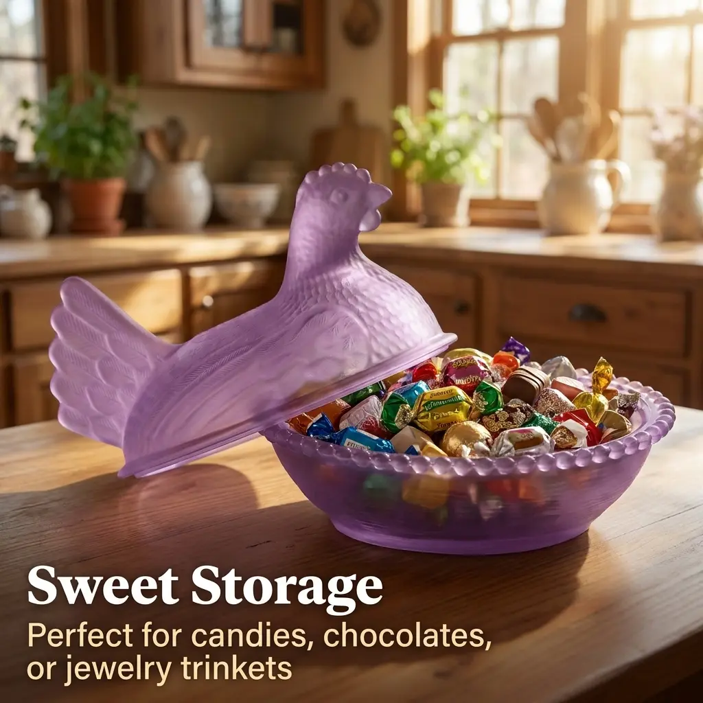 Lid Hen Egg Nest Jar | Retro Colored Crystal Candy Jar, Oval, Non- Contact, Suitable for Storing Candy and Small Objects, Ideal for Easter and Ramadan Decoration | Material, Flip Top Closure, Ornament Storage
