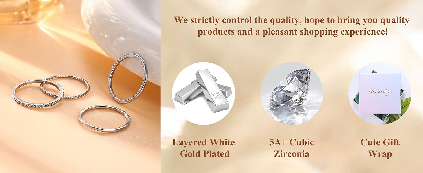 MILACOLATO 14K plated Gold Filled 1.3mm Thin Stackable Rings for Women - Minimalist Non Tarnish Half Cubic Zirconia Band Rings - Dainty Trendy Statement Stacking Rings Set Size 5-10 SpringStatements