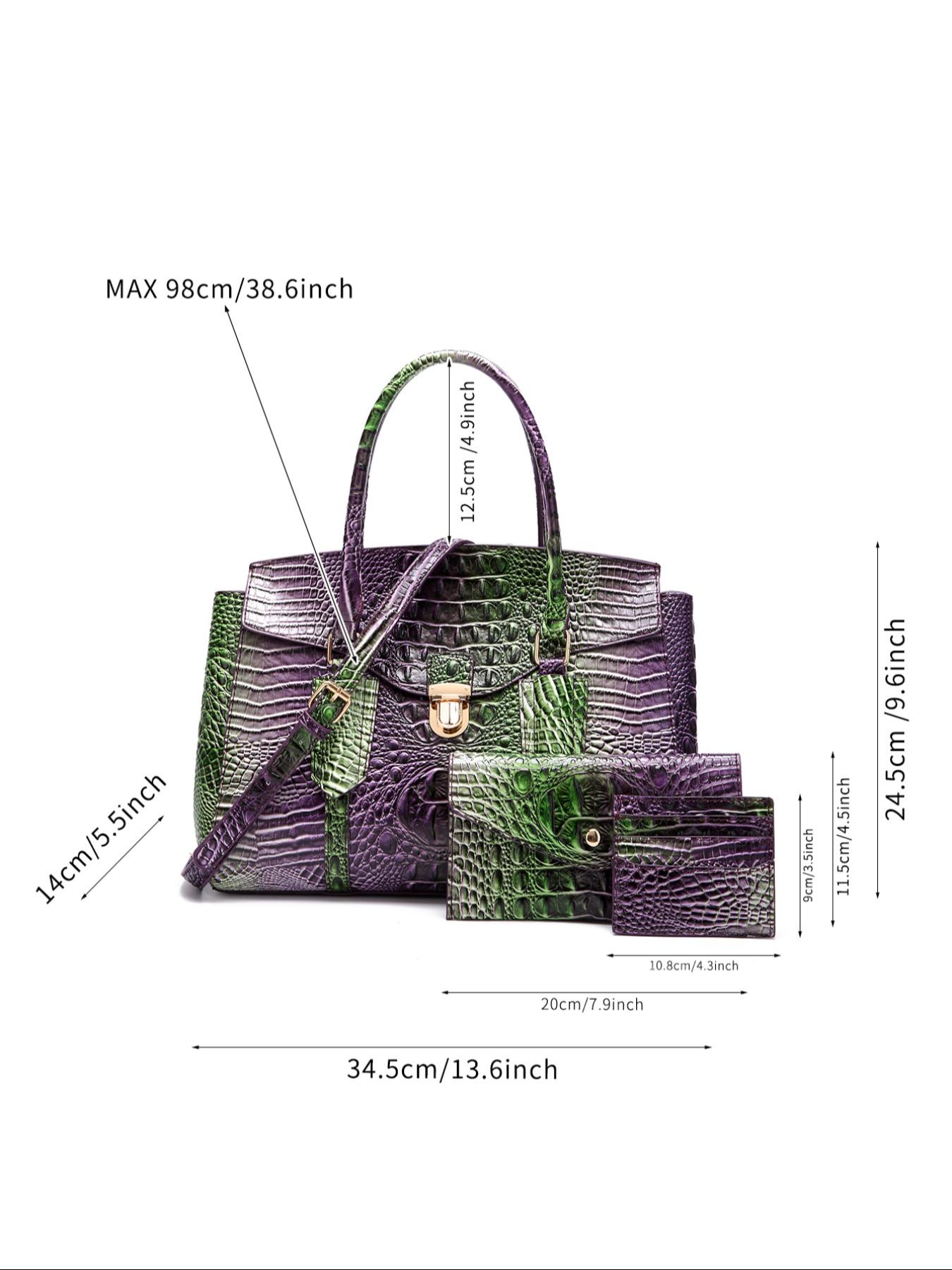 Fashionable Crocodile Embossed Handbag & Long and Short Wallet Set, Large Capacity Shoulder Bag Set, Casual Trendy Versatile High-quality Daily Commuting Bag Set for Women Purse