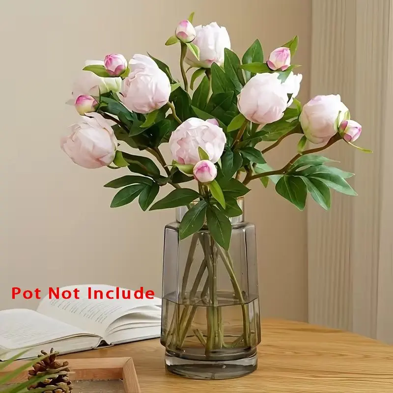 7-Piece Artificial Peony Flower Bouquet, Realistic Faux Durable Plastic Flower Arrangement for Home Decor, Wedding Centerpieces, Table Decorations and Bridal Shower Gifts