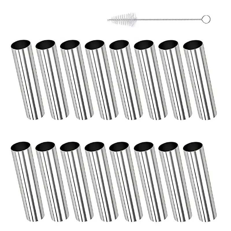 Stainless Steel Canoli Tube Mold with Screw Design and Brush, Ideal for Making Spiral Pastries, Cream Corners, and Cream Rolls, Baking Gadget