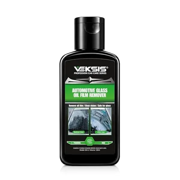Veksis Automotive Glass Oil Film Remover – 120ml Car Windshield Oil Film Cleaner, Streak-Free Glass Polish for Cars Trucks SUVs, Removes Oil, Grease, Water Spots, Improves Visibility