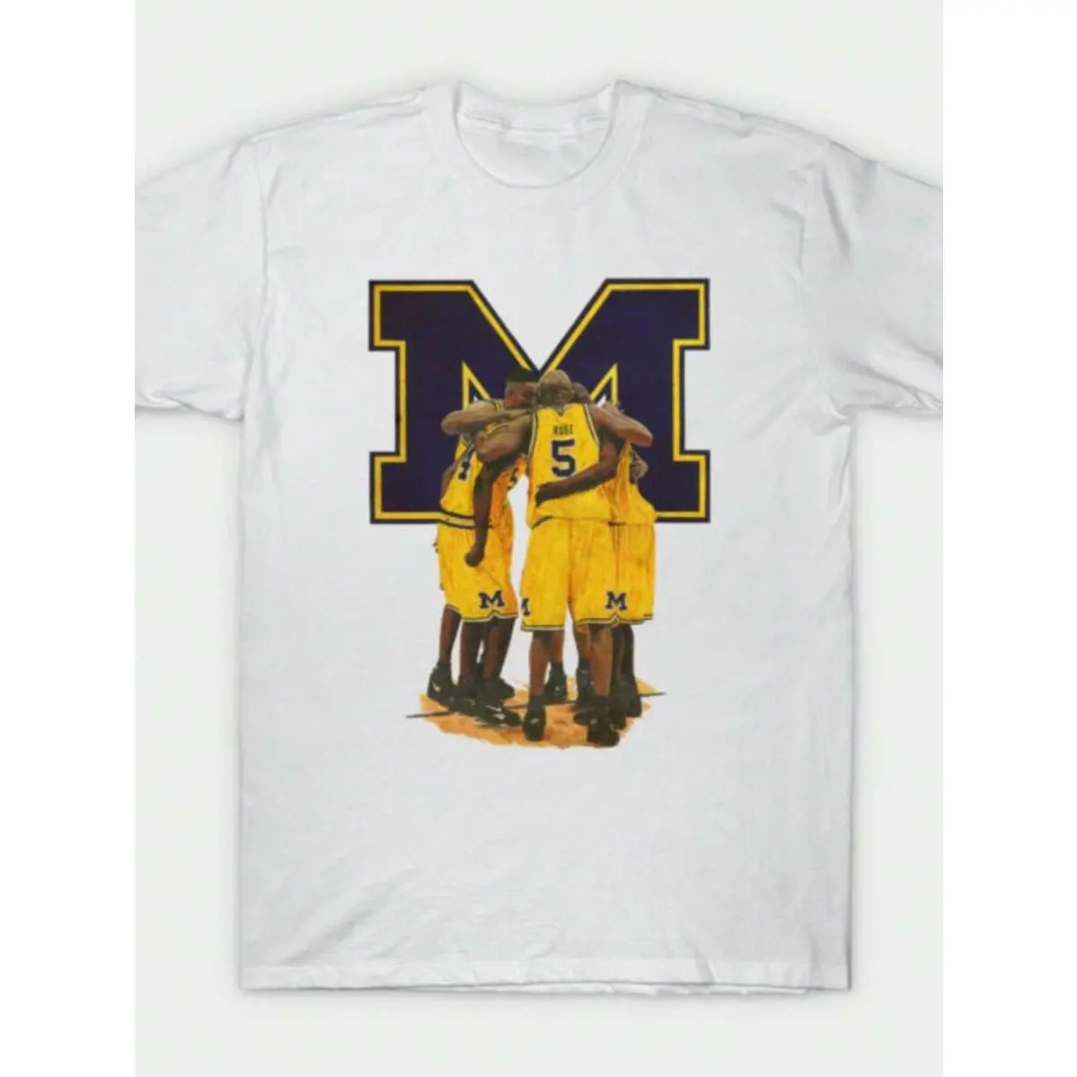 Men's Basketball Jersey Style Graphic T-Shirt, Short Sleeve Crew Neck Tee, Michigan Team Print Casual Athletic Top