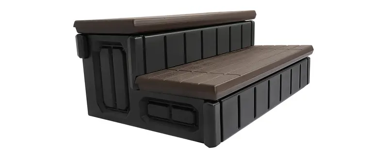HECASA Hot Tub Steps Outdoor Spa Steps with Storage, Hot Tub Stairs Non-Slip Steps for Outdoor Indoor, 36 Inches Black/Brown, Deluxe Spa, Assembly Required