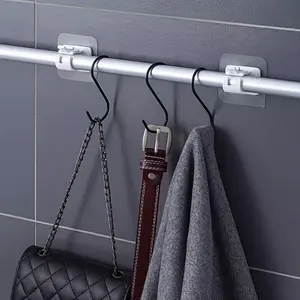 4pcs No-Drill Curtain Rod Brackets, Self-Adhesive Wall Hooks, Adjustable, Ideal for Home Decor, Living Room, Bedroom, Kitchen, Bathroom, Plastic