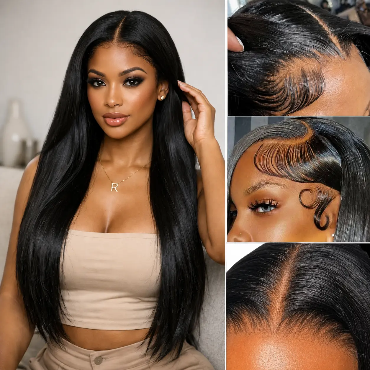 4x4 Glueless Straight Wig Human Hair 16A Cambodian Virgin Hair HD Lace Closure Wig Natural Hairline Pre Plucked Beginner Friendly Wear Go No Glue Soft Silky Dyeable & Bleachable Tangle Free for Black Women