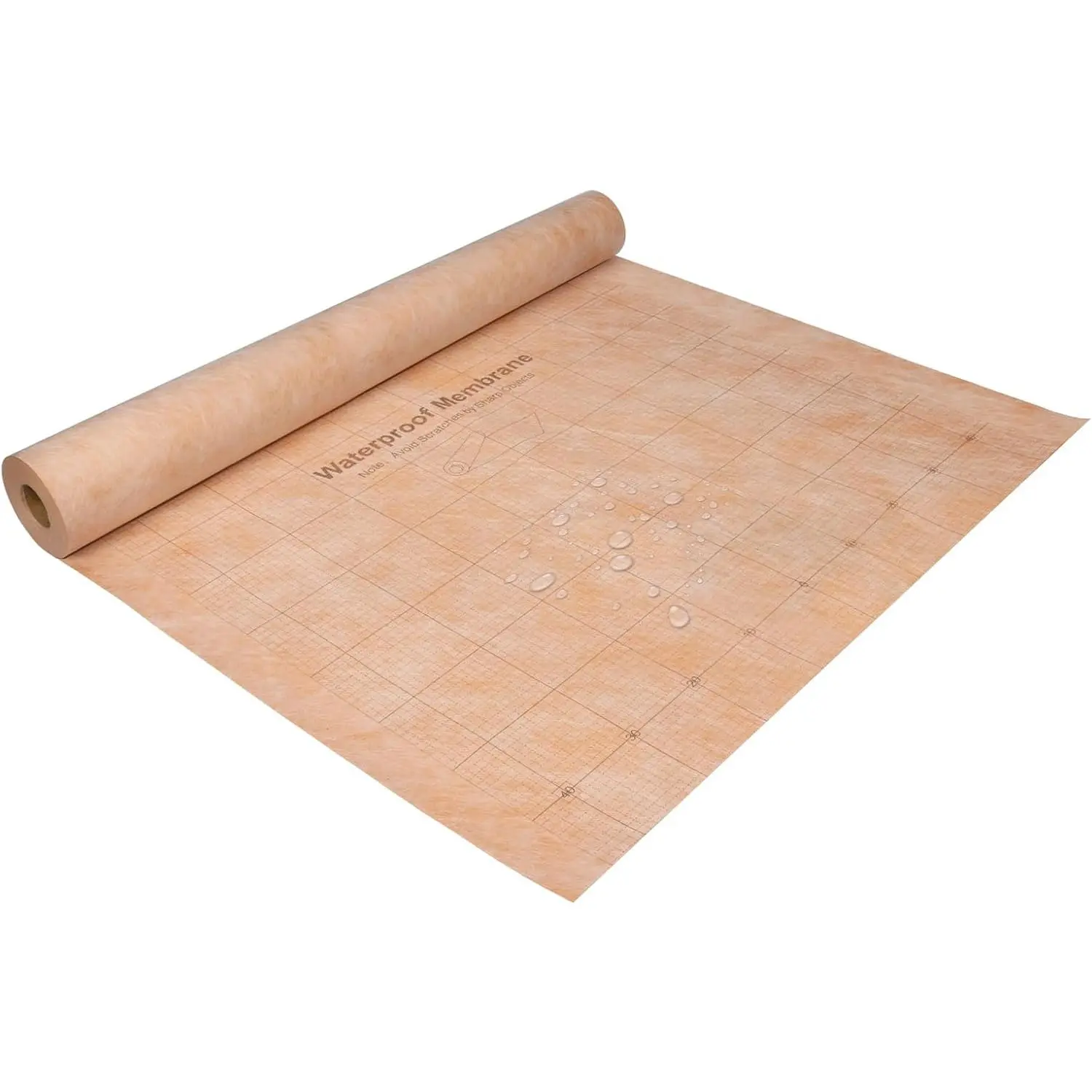 108 Sq Ft Waterproof Membrane with Pre-Marked Grid Design, 3.3 FT x 33 FT Roll, 24Mils Thick, Easy Cutting Polyethylene Fabric Waterproofing Membrane for Shower, Sauna, Bathroom Kitchen
