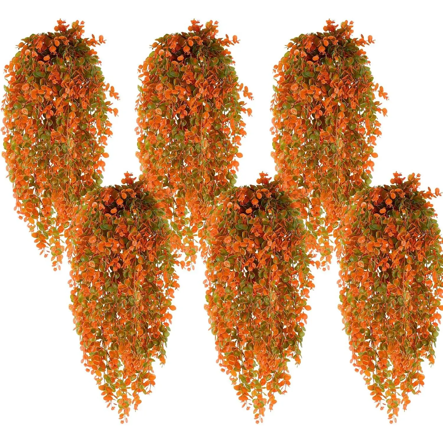 6Pcs Fake Hanging Plants Faux Greenery for Outdoor Planters Wall Plants Hanging Plants Artificial Decor Trailing Plants for Indoor Outdoor Plants Decor (Orange)