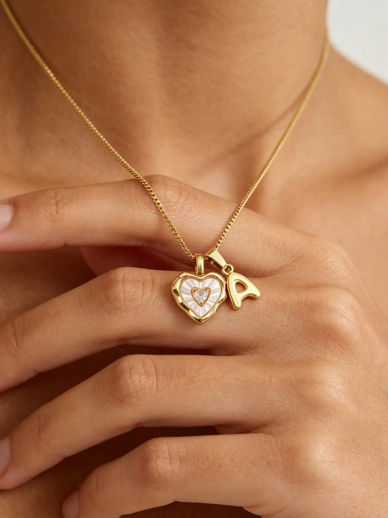 Mini Bubble Letter Necklace, Natural Shell Necklace, Elegant Zircon Heart Pendant, Birthday Gift Name Necklace, Daily Wear Jewelry