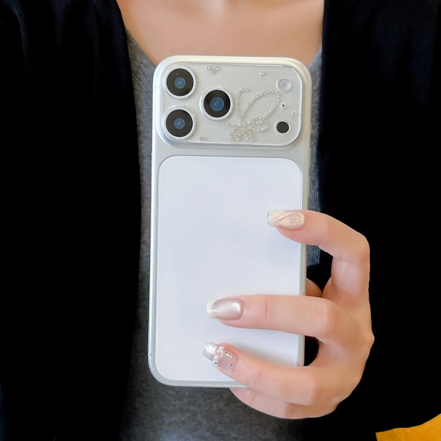 Glitter Rhinestone Hollow Out Phone Camera Lens Protector, Tempered Glass Anti-Scratch Shockproof Lens Ring Cover, Funky Peppy Style Phone Accessory