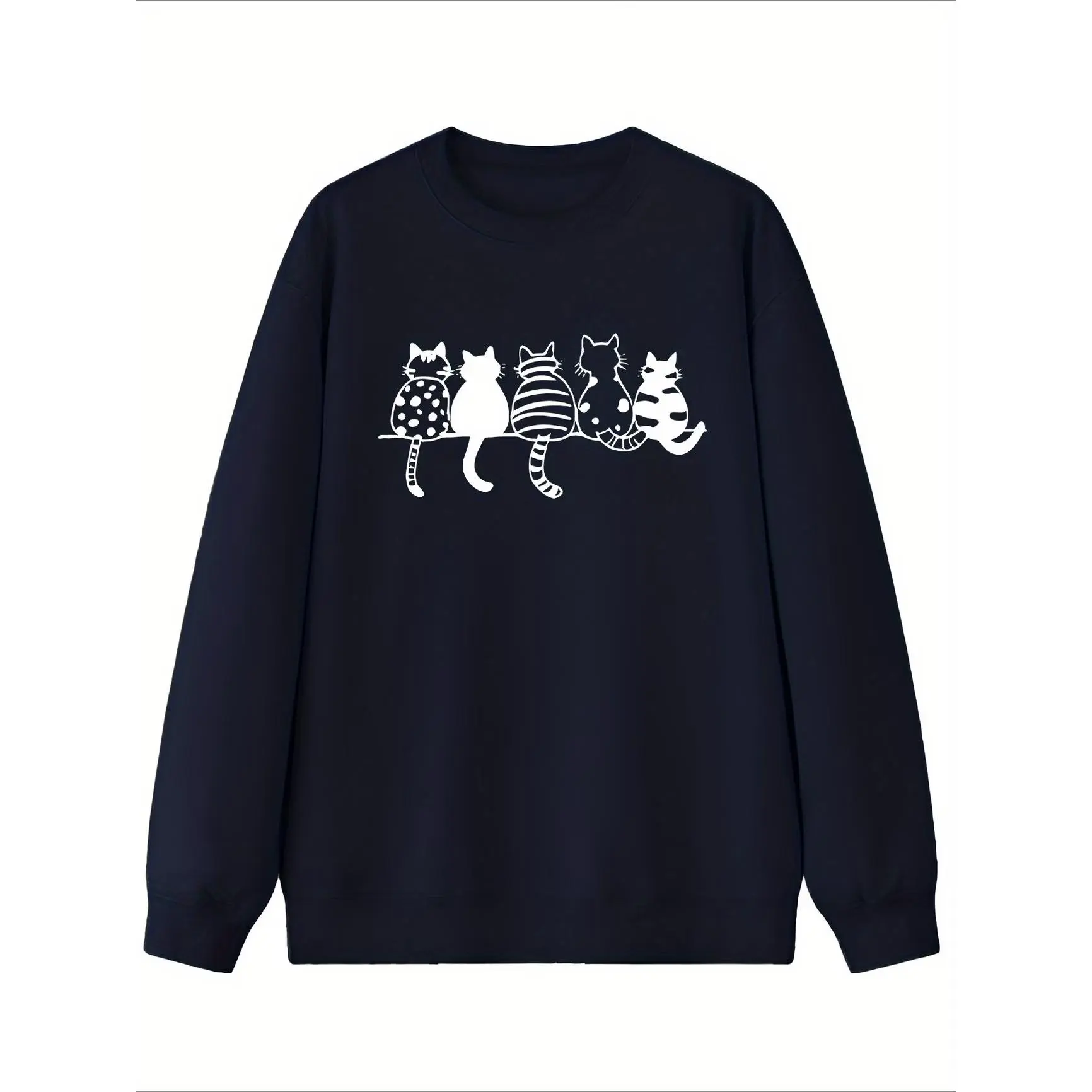 Cute Cat Silhouette Branch Graphic Sweatshirt, Cute Oversized Cotton Outfit, Comfort Fashion Top, Perfect Valentine Holiday Gift for Him Her, Cat Lover Present for Family Loved Ones
