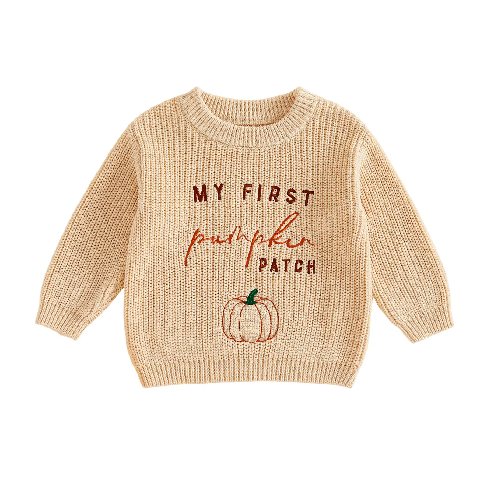 Babamoon Unisex Baby Knitted Sweater - Long Sleeve Cotton Blend Halloween Pullover with Pumpkin Patch, Ghost Embroidery, Safe Materials for Toddlers Infants