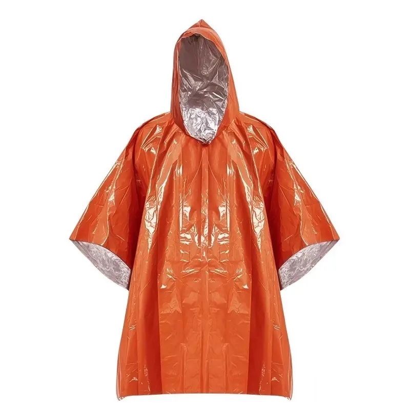 Outdoor Survival Gear Bundle - Foldable Portable Aluminum Foil Blanket, Polyester Anti-Loss Temperature-Regulating Rain Coat, Powerful Stream Bear Repellent Spray with Holster for Camping, Hiking Emergency Insulation Use