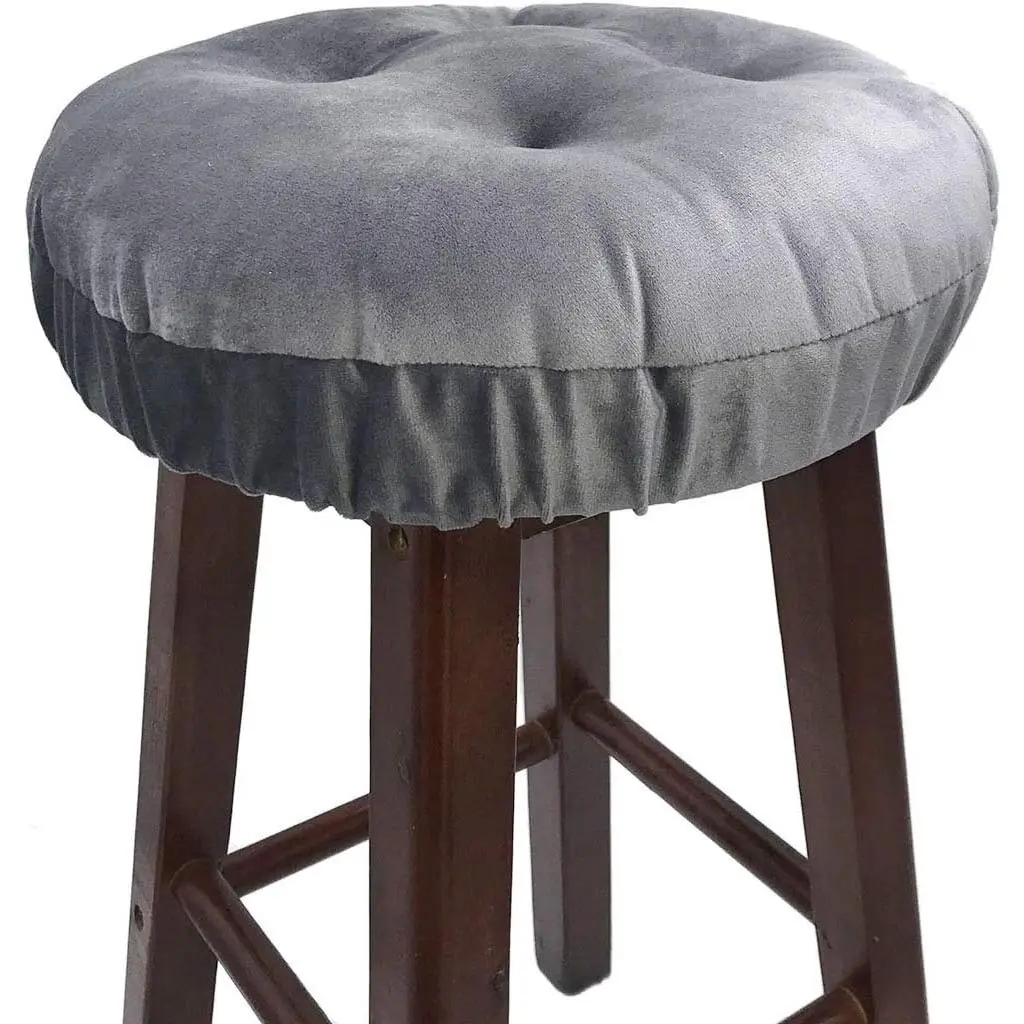 Bar Stool Cushion Soft Velvet Padded Round Stool Cover 12" Grey