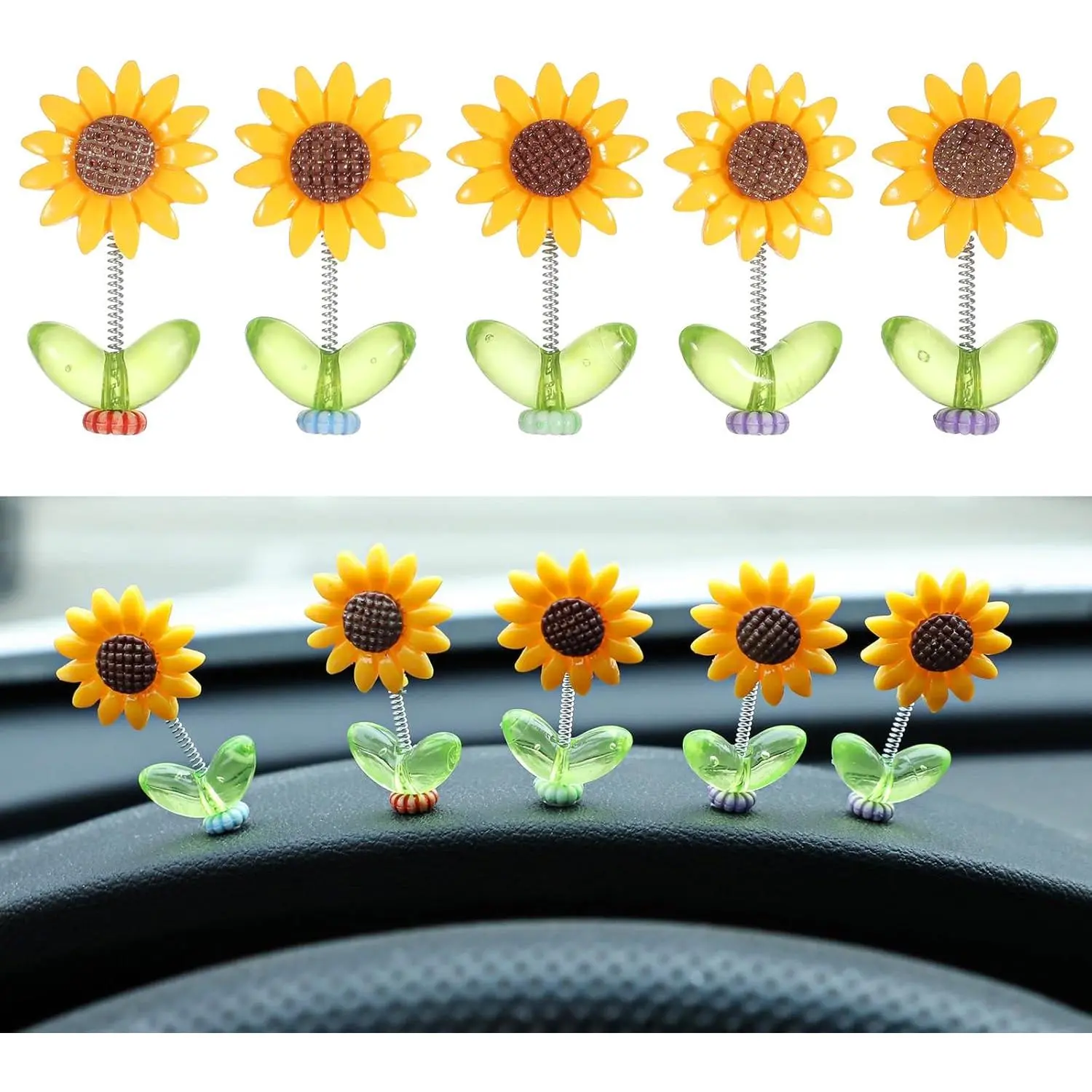 5pcs Sunflowers Car Dashboard Decorations Bobblehead Sunflowers Cars Ornament Cozy Hoome Cozy Home Sunflower Car Decor  Women Sunflower Gifts  Cute Cars Interior Desk Ornaments Gifts