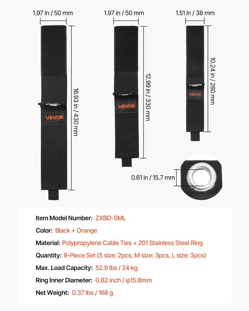 VEVOR Extension Cord Straps, 8-Pack Cable Holder Organizer, Heavy-Duty Extension Cord Hanger for Garage Organization and Storage, 52.9lbs Weight Capacity Storage Strap, Stocking Stuffer for Dad & Mom