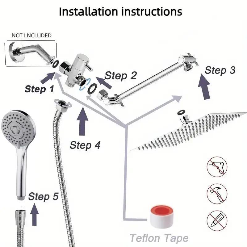 Rain Shower Head with Handheld Sprayer, 1 Set Shower Head Ensemble High Pressure Shower Head with Adjustable Extension Arm & 5 Settings Handheld Showerhead, Modern Bathroom Supplies, Rainfall Shower Head