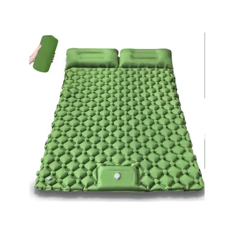 Green Polka Dot Double Inflatable Airbed for Camping (120x200cm), Portable Weatherproof Sleeping Pad & Quick Inflate Travel Bed with Pump & Bag, Inflatable Travel Bed, Portable Sleeping Pad