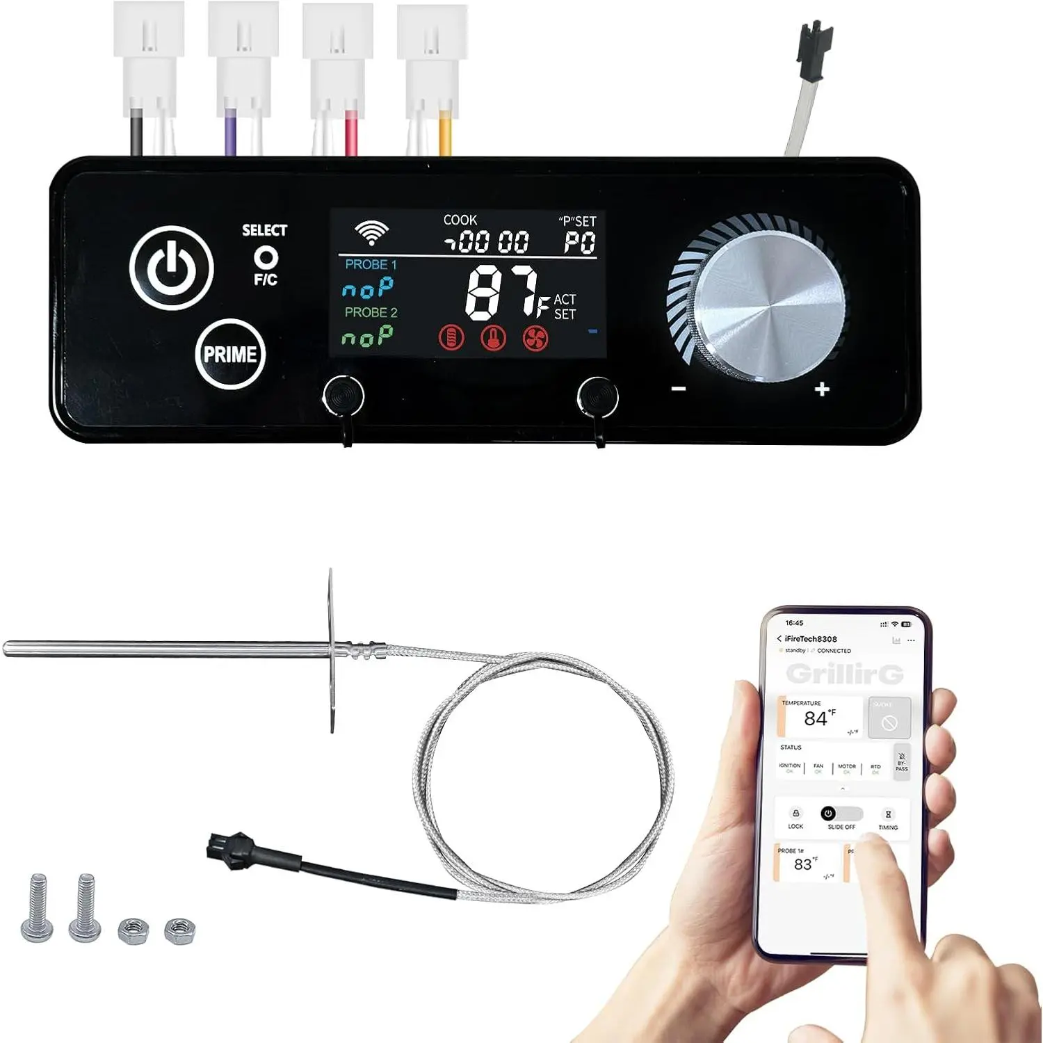 WiFi PID Pellet Grill Controller with PID Program & Temp Control - Rectangular Control Board for Pit 440-1600, Navigator, Mahogany, Competition Series, Pro Series, App Support