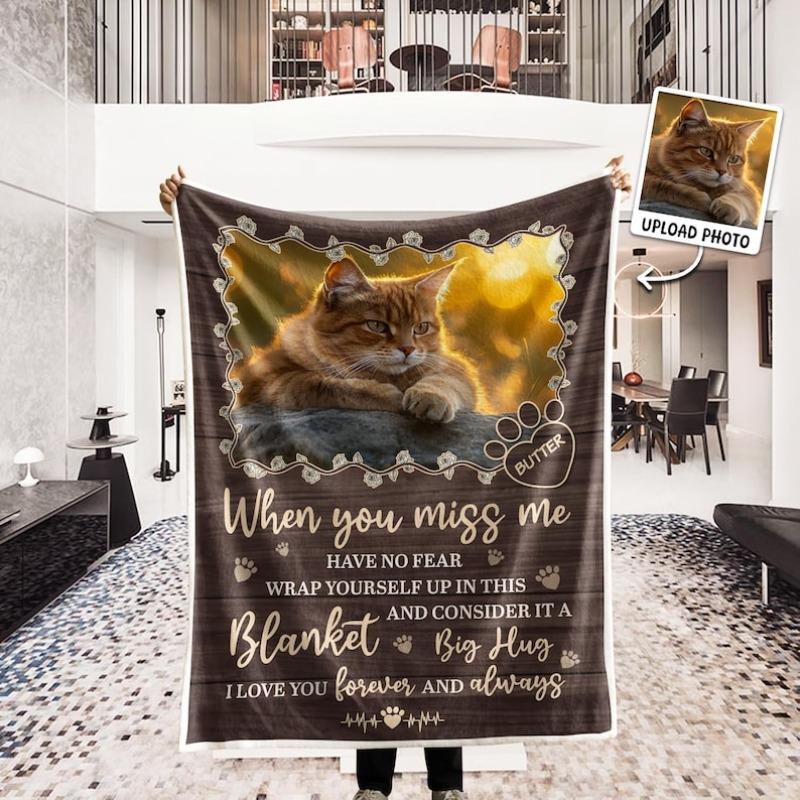 Custom 1pc  Blanket, When You Miss Me Personalized Dog Photo Blanket, Pet Loss Sympathy Gift, Big Hug Blanket