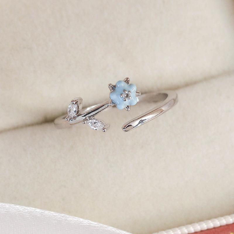 Spring and summer macaron-colored oil-drip flower heart ring with zircon inlay, open niche ring for women, personalized index finger ring