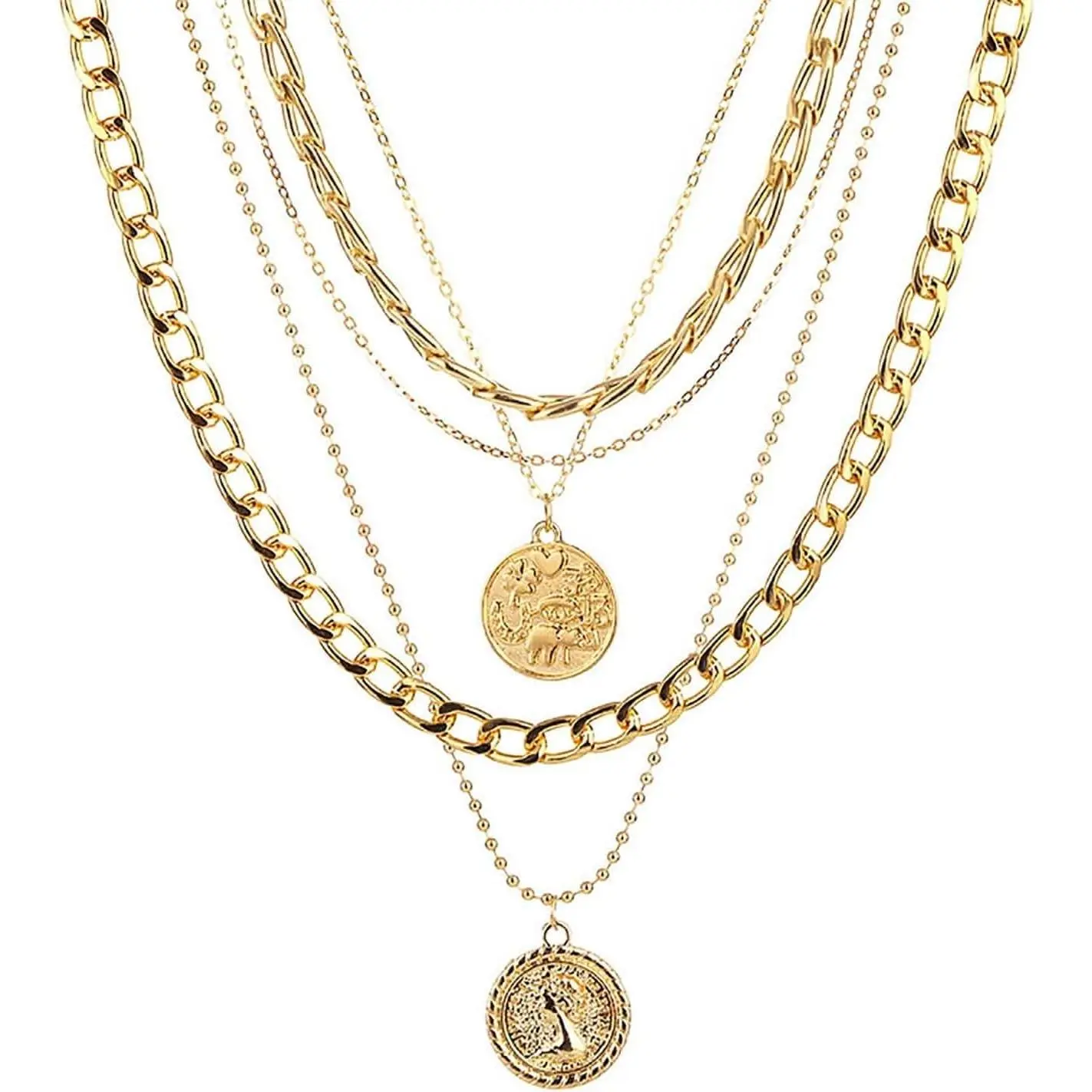 Layered  Pirate Necklace for Women Chunky Chain Pirate  80s 90s  Pendant Necklace Pirate Costume Accessories