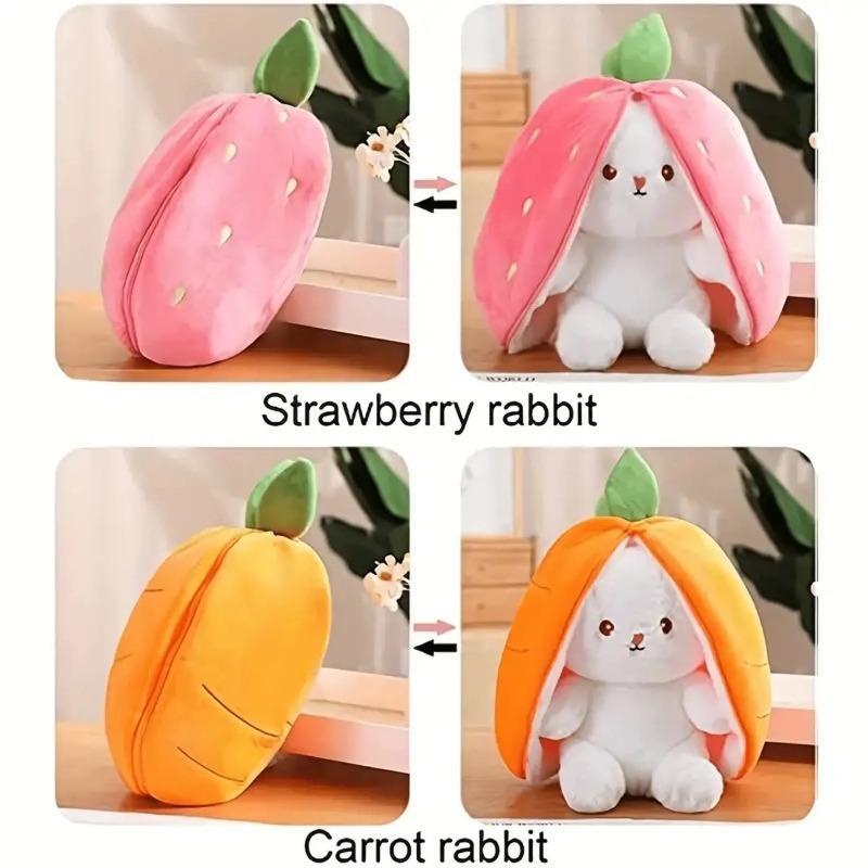 Cute Strawberry Carrot Bunny Plush Toy Set, Double-Sided Soft Stuffed Animal, Ideal Valentine's Day & Easter Gift for Girlfriend & Adorable Room Decoration