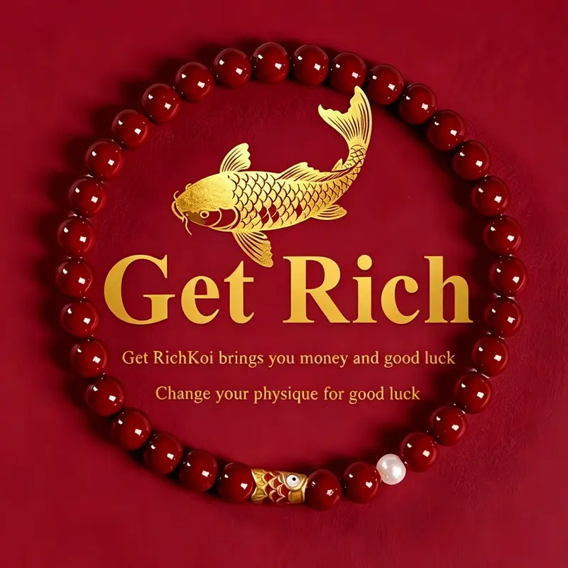 Wealth Cinnabar Koi Bracelet, Jewelry Bracelets, Symbolizes Wealth and Good Fortune, Perfect for Mother, Girlfriend, Grandmother, Enhances Personal Aura