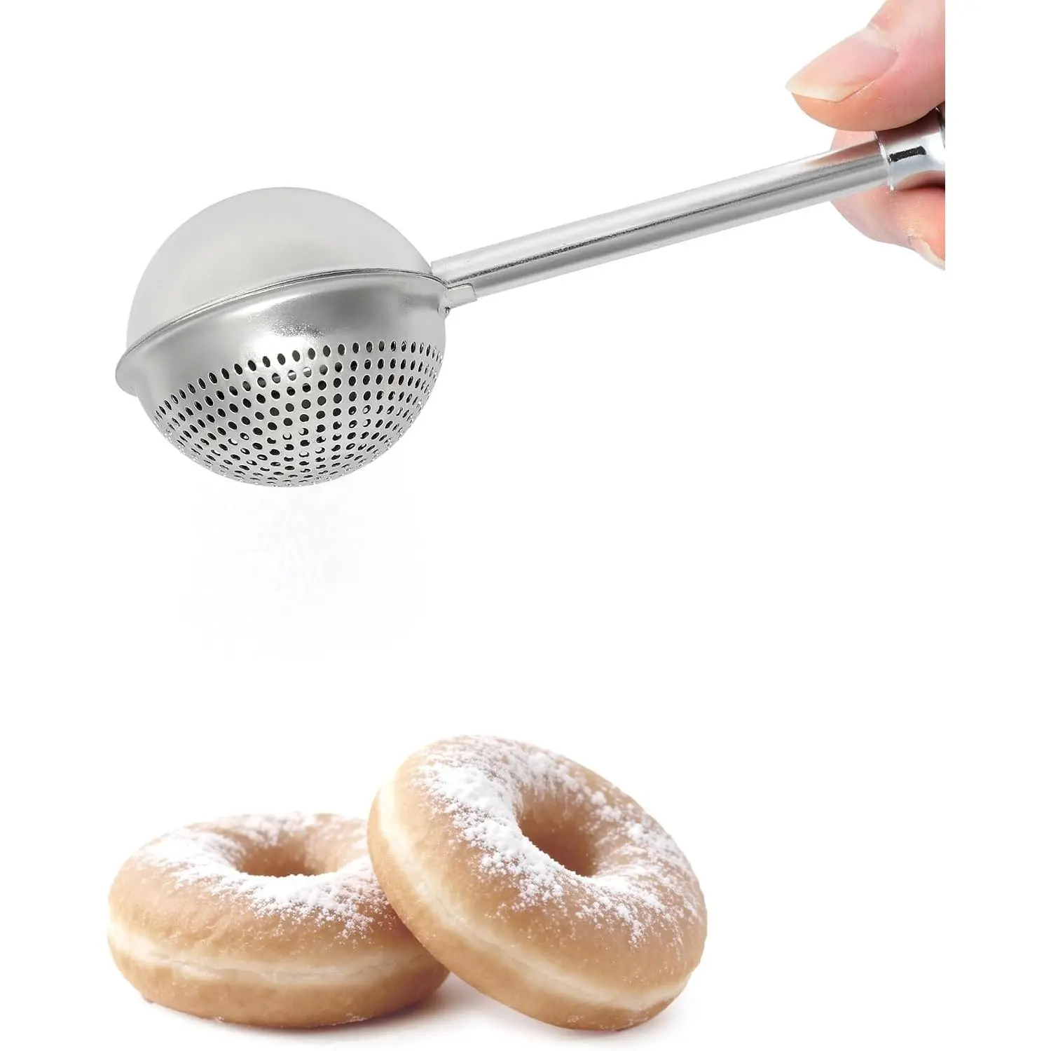 Flour Duster for Baking, -Handed , 304 Stainless Steel | Spring-Press Handle, Dishwasher Safe, For Flour, Powdered Sugar, Fine Spices, Pick Up and Dust Flour Sifter,  Package